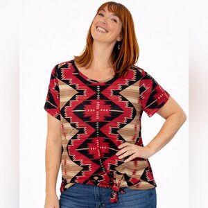 Lauren Ralph Lauren 3X Southwestern Aztec Tie Front Top Plus Size
